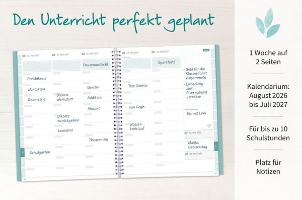 Produktbild: Mein Lehrerplaner A5+ &ndash; Ringbindung &ndash; Lehrerkalender f&uuml;r das Schuljahr 2026/2027 &ndash; Bl&auml;ttermeer