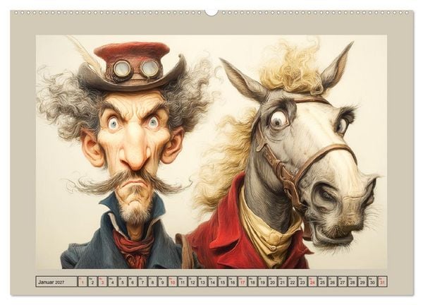 Produktbild: Wundersame Pferde. Karikaturen zwischen Humor, Melancholie und Fantasie (hochwertiger Premium Wandkalender 2027 DIN A2 quer), Kunstdruck in Hochglanz