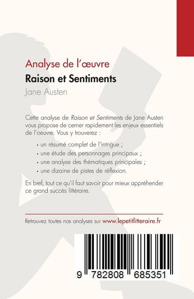 Produktbild: Raison et Sentiments de Jane Austen (Analyse de l'&iquest;uvre)