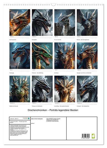 Produktbild: Drachenchroniken &ndash; Portr&auml;ts legend&auml;rer Bestien (Wandkalender 2026 DIN A2 hoch), CALVENDO Monatskalender