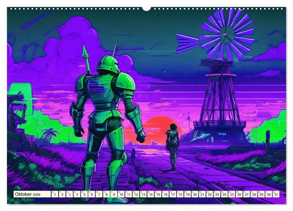 Produktbild: Fantasie - Futuristische Ritter (hochwertiger Premium Wandkalender 2026 DIN A2 quer), Kunstdruck in Hochglanz