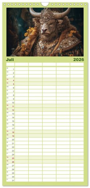 Produktbild: Familienplaner 2026 - Tierisch - K&ouml;niglich mit 5 Spalten (Wandkalender, 21 x 45 cm) CALVENDO