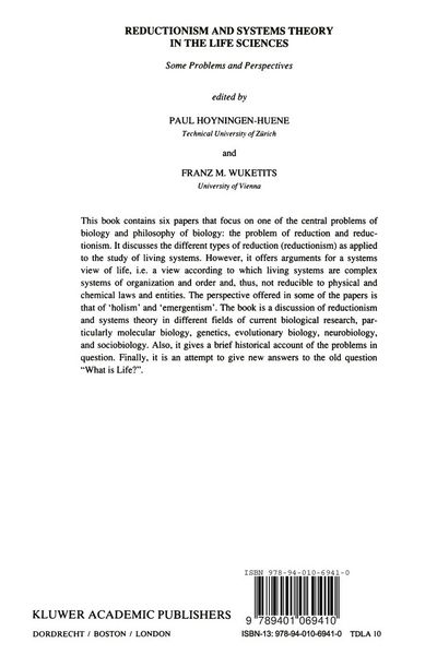 Produktbild: Reductionism and Systems Theory in the Life Sciences
