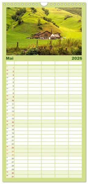 Produktbild: Familienplaner 2026 - Schweiz - Die gr&uuml;ne Lunge Europas mit 5 Spalten (Wandkalender, 21 x 45 cm) CALVENDO