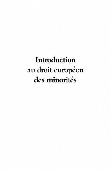 Produktbild: Introduction au droit europeen des minorites