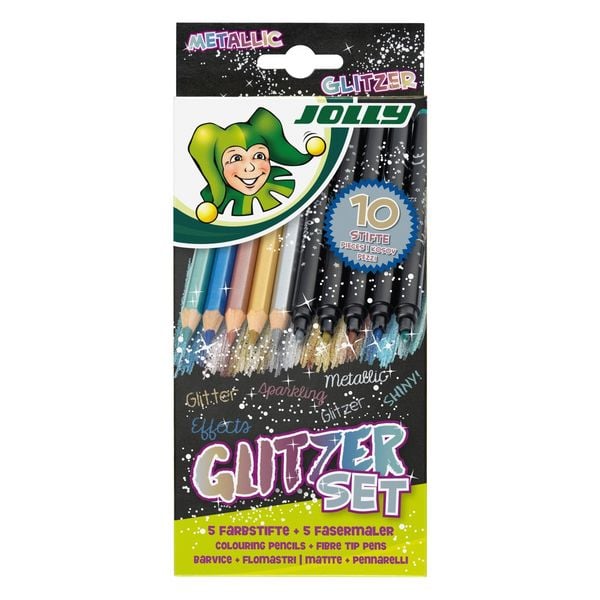 Produktbild: JOLLY Buntstifte Glitzerset Farbstifte und Fasermaler, 10er Set