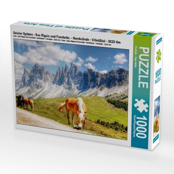 Produktbild: CALVENDO Puzzle Geisler Spitzen - Sas Rigais und Furchetta - Nordw&auml;nde - Villn&ouml;&szlig;tal - 3025 Hm | 1000 Teile Lege-Gr&ouml;&szlig;e 64x48cm Foto-Puzzle f&uuml;r gl&uuml;ckliche Stunden