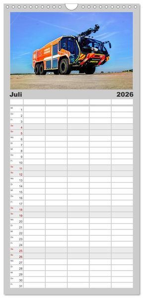 Produktbild: Familienplaner 2026 - Feuerwehrfahrzeuge mit 5 Spalten (Wandkalender, 21 x 45 cm) CALVENDO