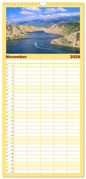 Produktbild: Familienplaner 2026 - Kroatien mit 5 Spalten (Wandkalender, 21 x 45 cm) CALVENDO