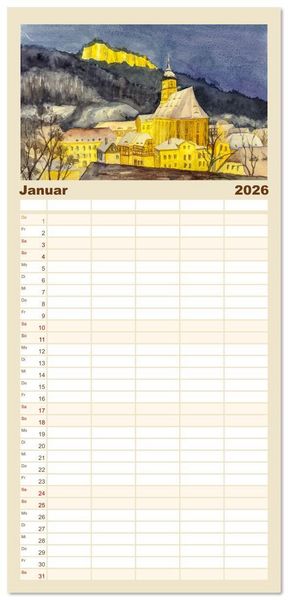 Produktbild: Familienplaner 2026 - Dresden und das Elbtal - Ein Aquarellkalender von Claudia Pinkau mit 5 Spalten (Wandkalender, 21 x 45 cm) CALVENDO