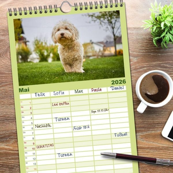 Produktbild: Familienplaner 2026 - Havaneser - Herz aus Gold mit 5 Spalten (Wandkalender, 21 x 45 cm) CALVENDO
