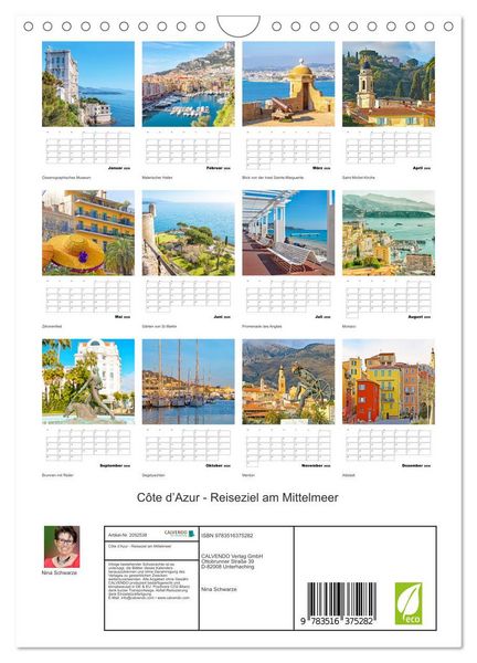 Produktbild: C&ocirc;te d&rsquo;Azur - Reiseziel am Mittelmeer (Wandkalender 2026 DIN A4 hoch), CALVENDO Monatskalender