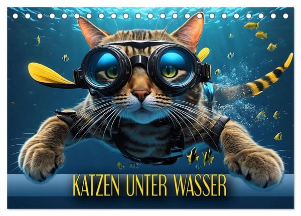 Produktbild: Katzen unter Wasser (Tischkalender 2026 DIN A5 quer), CALVENDO Monatskalender