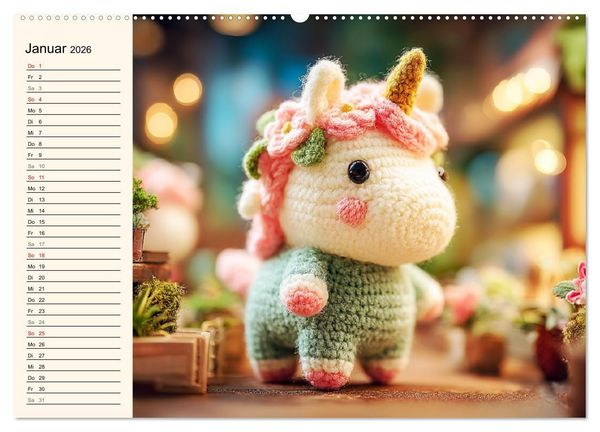 Produktbild: Kleine Freunde aus Wolle. Zauberhaft geh&auml;kelte Tierchen (hochwertiger Premium Wandkalender 2026 DIN A2 quer), Kunstdruck in Hochglanz
