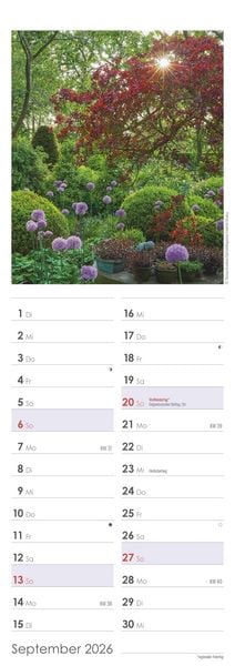 Produktbild: Gartenzauber 2026 - Streifenkalender 15x42 cm - mit viel Platz für Eintragungen - Gärten - Bildkalender - Wandplaner - Gartenkalender