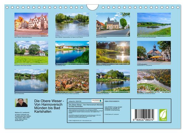 Produktbild: Die Obere Weser - Von Hannoversch M&uuml;nden bis Bad Karlshafen (Wandkalender 2026 DIN A4 quer), CALVENDO Monatskalender