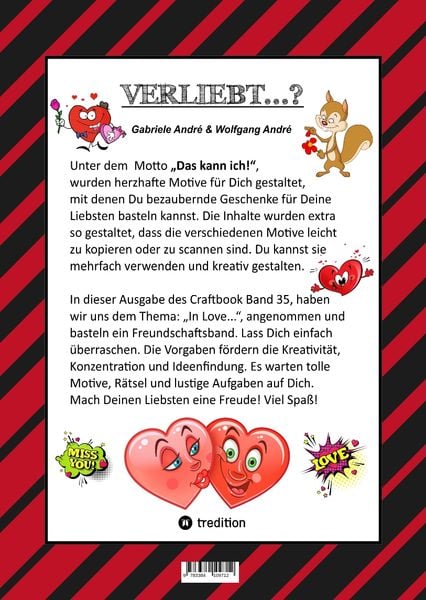 Produktbild: CRAFTBOOK - VERLIEBT - LIEBE MOTIVE - FREUNDSCHAFTSBAND - BASTELN - R&Auml;TSEL - AUSMALVORLAGEN - AUFGABEN - HERZEN