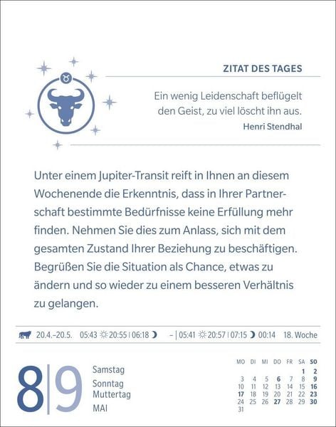 Produktbild: Stier Sternzeichenkalender 2027 - Tagesabrei&szlig;kalender - Ihr Horoskop f&uuml;r jeden Tag