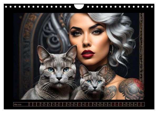Produktbild: Geheimnisvolle Katzenfrauen (Wandkalender 2026 DIN A4 quer), CALVENDO Monatskalender