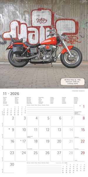 Produktbild: Harleys 2026 - Broschürenkalender 30x30 cm (30x60 geöffnet) - Kalender mit Platz für Notizen - Motorräder - Bildkalender - Wandplaner - Harley-Davidso