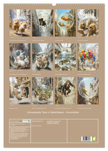 Produktbild: Schwebende Tiere in Seifenblasen - Humorbilder (Wandkalender 2026 DIN A2 hoch), CALVENDO Monatskalender