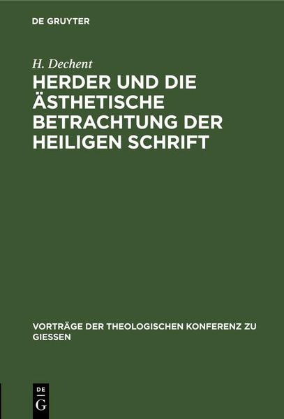 Produktbild: Herder und die &auml;sthetische Betrachtung der heiligen Schrift