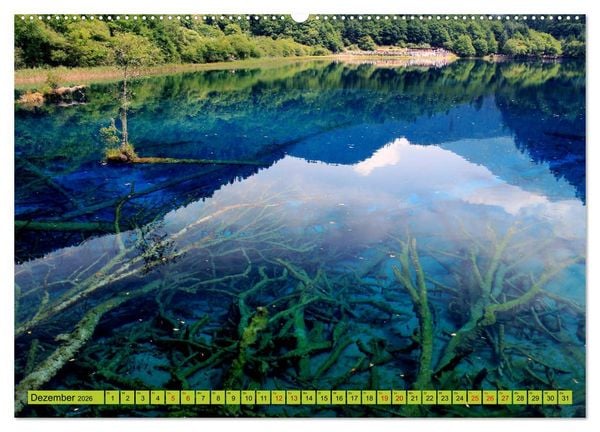 Produktbild: Die magischen Gew&auml;sser von Jiuzhaigou und Huanglong (hochwertiger Premium Wandkalender 2026 DIN A2 quer), Kunstdruck in Hochglanz