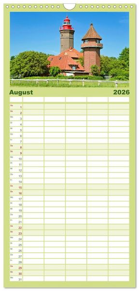 Produktbild: Familienplaner 2026 - Leuchtt&uuml;rme: Die Sch&ouml;nsten an Nord- und Ostsee mit 5 Spalten (Wandkalender, 21 x 45 cm) CALVENDO