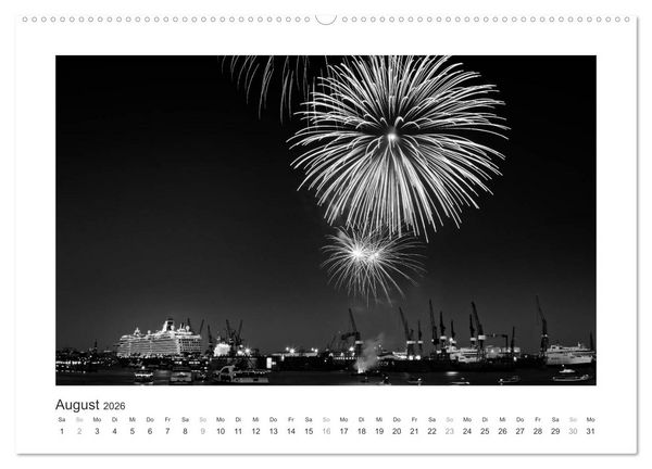 Produktbild: Hamburg in schwarz-weiss (Wandkalender 2026 DIN A2 quer), CALVENDO Monatskalender