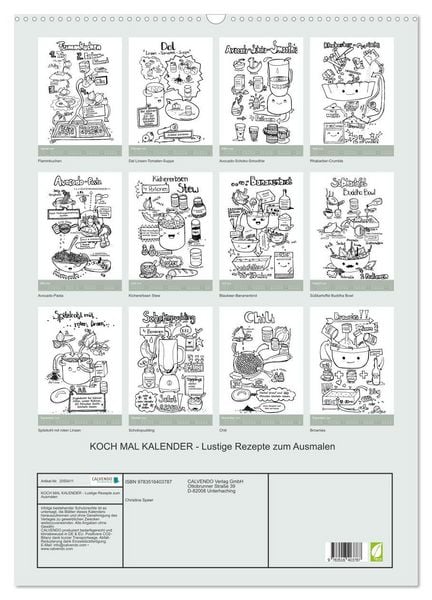 Produktbild: KOCH MAL KALENDER - Lustige Rezepte zum Ausmalen (Wandkalender 2026 DIN A2 hoch), CALVENDO Monatskalender