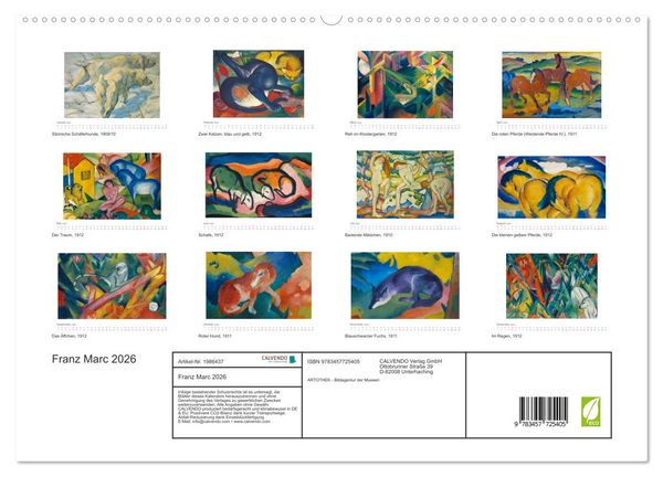 Produktbild: Franz Marc 2026 (hochwertiger Premium Wandkalender 2026 DIN A2 quer), Kunstdruck in Hochglanz