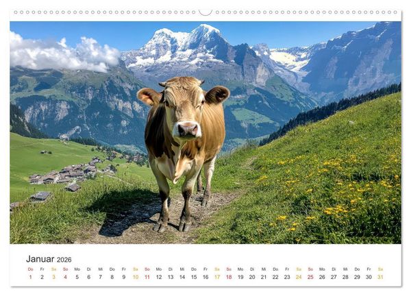 Produktbild: Gl&uuml;ckliche Bergk&uuml;he - Leben auf der Alm (Wandkalender 2026 DIN A2 quer), CALVENDO Monatskalender