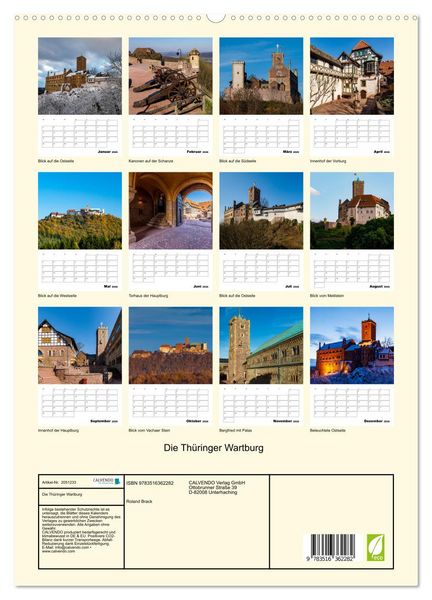 Produktbild: Die Th&uuml;ringer Wartburg (Wandkalender 2026 DIN A2 hoch), CALVENDO Monatskalender