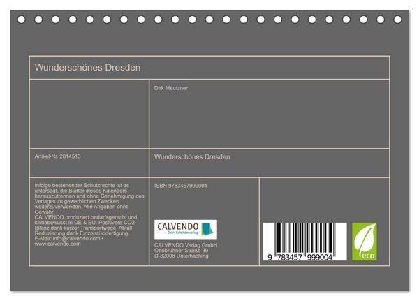 Produktbild: Wundersch&ouml;nes Dresden (Tischkalender 2026 DIN A5 quer), CALVENDO Monatskalender