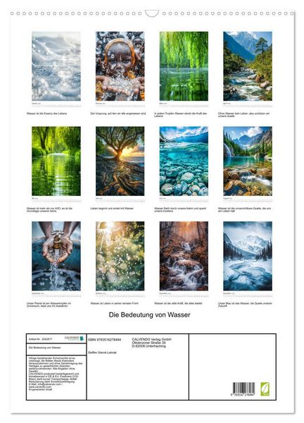 Produktbild: Die Bedeutung von Wasser (Wandkalender 2026 DIN A2 hoch), CALVENDO Monatskalender