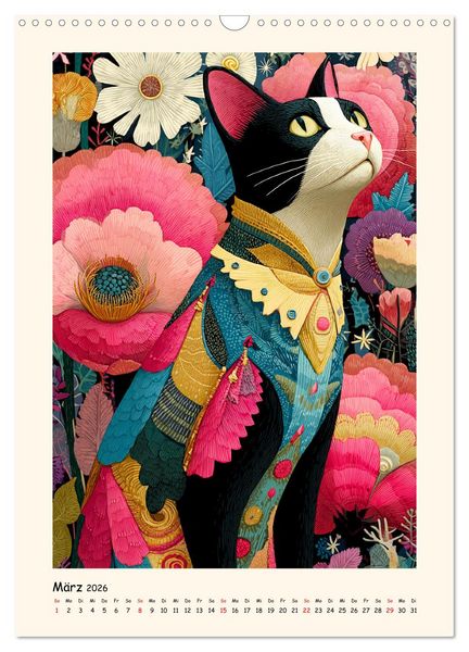 Produktbild: Katzenkunst. K&uuml;nstlerische Paintings im modernen Folk-Stil (Wandkalender 2026 DIN A3 hoch), CALVENDO Monatskalender