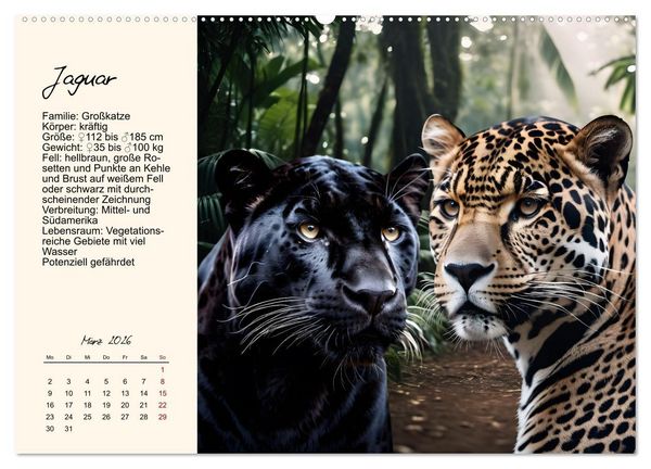 Produktbild: Zw&ouml;lf Raubkatzen im Portrait (hochwertiger Premium Wandkalender 2026 DIN A2 quer), Kunstdruck in Hochglanz