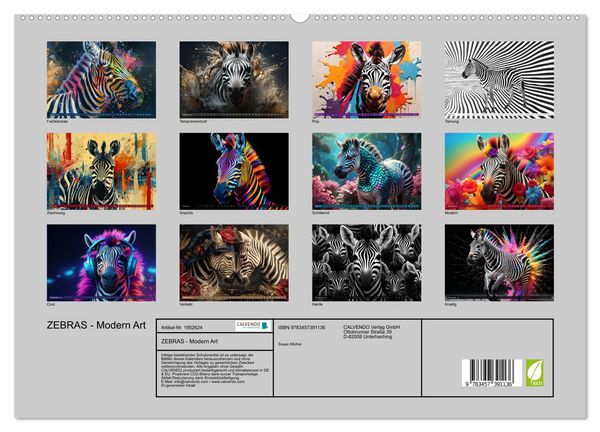 Produktbild: ZEBRAS - Modern Art (hochwertiger Premium Wandkalender 2026 DIN A2 quer), Kunstdruck in Hochglanz