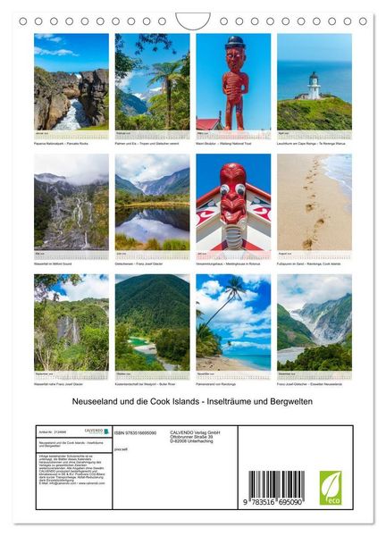 Produktbild: Neuseeland und die Cook Islands - Inseltr&auml;ume und Bergwelten (Wandkalender 2026 DIN A4 hoch), CALVENDO Monatskalender