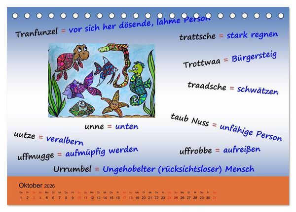 Produktbild: De Hessisch-Kalenner - hessisch babbele lerne in aam Johr (Tischkalender 2026 DIN A5 quer), CALVENDO Monatskalender
