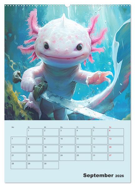 Produktbild: Axolotl. Lustiger Schwanzlurch mit Superkr&auml;ften (Wandkalender 2026 DIN A2 hoch), CALVENDO Monatskalender