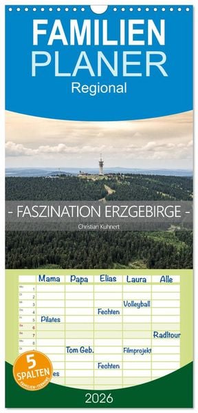 Produktbild: Familienplaner 2026 - Faszination Erzgebirge mit 5 Spalten (Wandkalender, 21 x 45 cm) CALVENDO