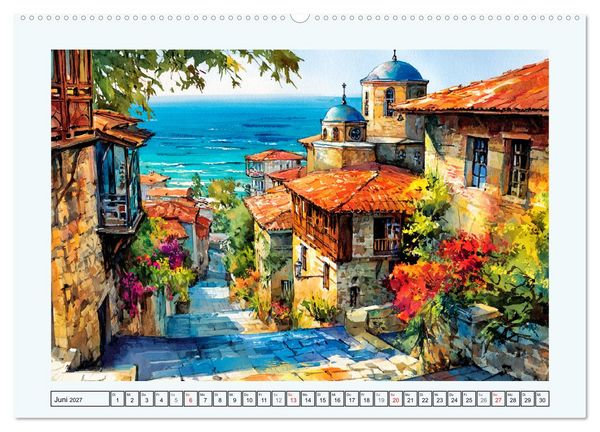 Produktbild: Bulgarien. K&uuml;nstlerische Aquarelle zwischen Altstadt und Meer (hochwertiger Premium Wandkalender 2027 DIN A2 quer), Kunstdruck in Hochglanz
