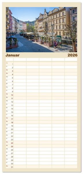 Produktbild: Familienplaner 2026 - Karlsbad / Karlovy Vary - Kleinod im Westb&ouml;hmischen B&auml;derdreieck mit 5 Spalten (Wandkalender, 21 x 45 cm) CALVENDO