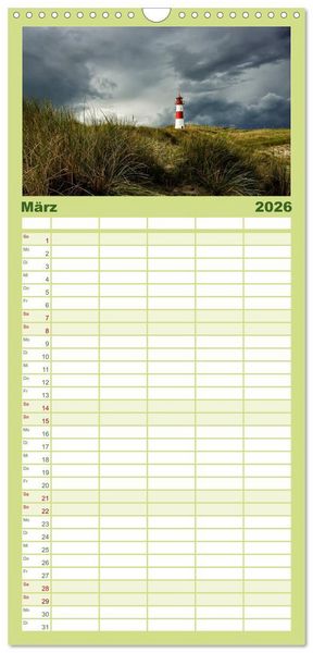 Produktbild: Familienplaner 2026 - Sylt - Bilder einer Insel mit 5 Spalten (Wandkalender, 21 x 45 cm) CALVENDO