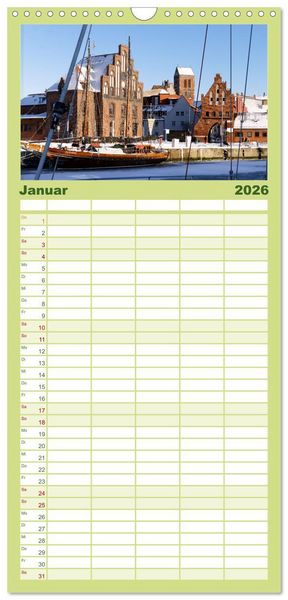 Produktbild: Familienplaner 2026 - Unser sch&ouml;nes Wismar mit 5 Spalten (Wandkalender, 21 x 45 cm) CALVENDO