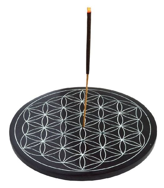 Produktbild: R&auml;ucherst&auml;bchenhalter "Blume des Lebens" Black Stone 10 cm