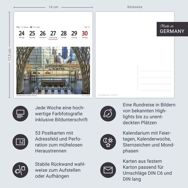 Produktbild: New York Sehnsuchtskalender 2027 - Wochenkalender mit 53 Postkarten