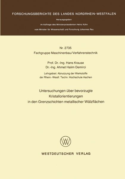 Produktbild: Untersuchungen &uuml;ber bevorzugte Kristallorientierungen in den Grenzschichten metallischer W&auml;lzfl&auml;chen