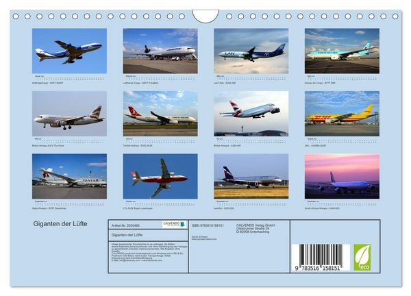 Produktbild: Giganten der L&uuml;fte (Wandkalender 2026 DIN A4 quer), CALVENDO Monatskalender